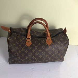 Monogram Canvas & Leather Satchel Speedy 35 cm Doctors Bag Brown Vecheta Zipper
